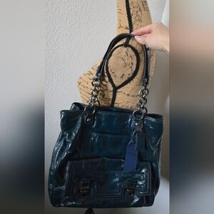 Coach Poppy Navy Patent Leather Tote Bag